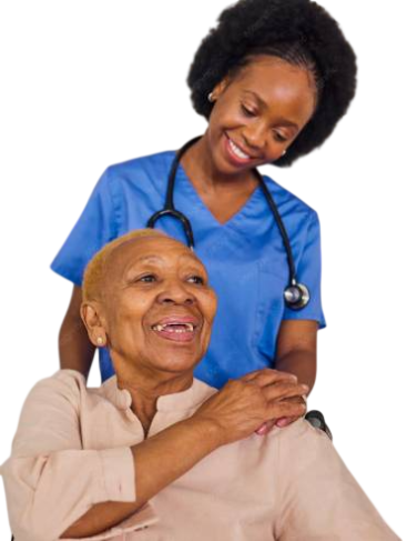 Professional caregiver assisting elderly client at home